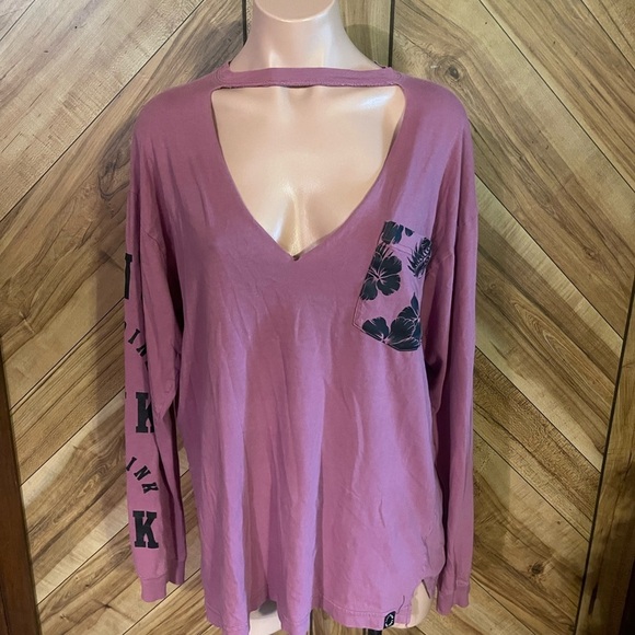 VS PINK Women’s Medium Dark Pink V-Neck Long Sleeve Shirt - Picture 3 of 10